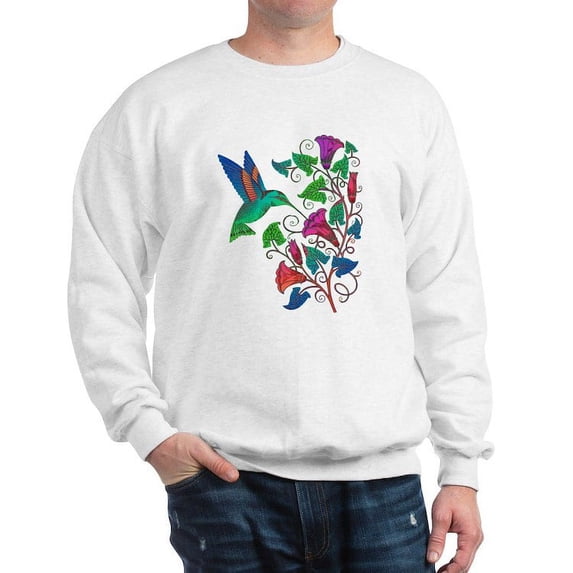 CafePress - Rainbow Hummingbird On Trumpet Vine Sweatshirt - Crew Neck Sweatshirt