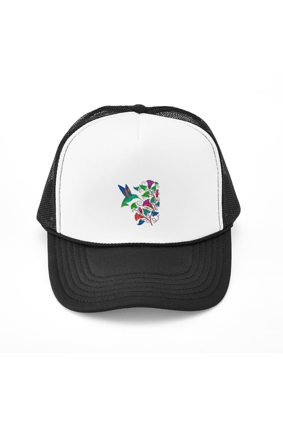 - Rainbow Hummingbird On Trumpet Vine - Adjustable Unisex Printed Trucker Hat with Mesh Back