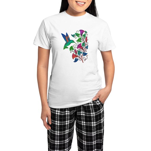 CafePress - Rainbow Hummingbird On Trumpet Vine Women's Light - Women's Short Sleeve Print T-Shirt and Pants Light Cotton Pajama Set