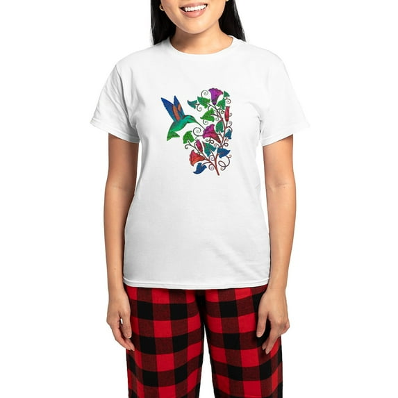 CafePress - Rainbow Hummingbird On Trumpet Vine Women's Light - Women's Short Sleeve Print T-Shirt and Pants Light Cotton Pajama Set