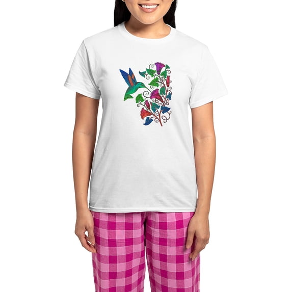 CafePress - Rainbow Hummingbird On Trumpet Vine Women's Light - Women's Short Sleeve Print T-Shirt and Pants Light Cotton Pajama Set