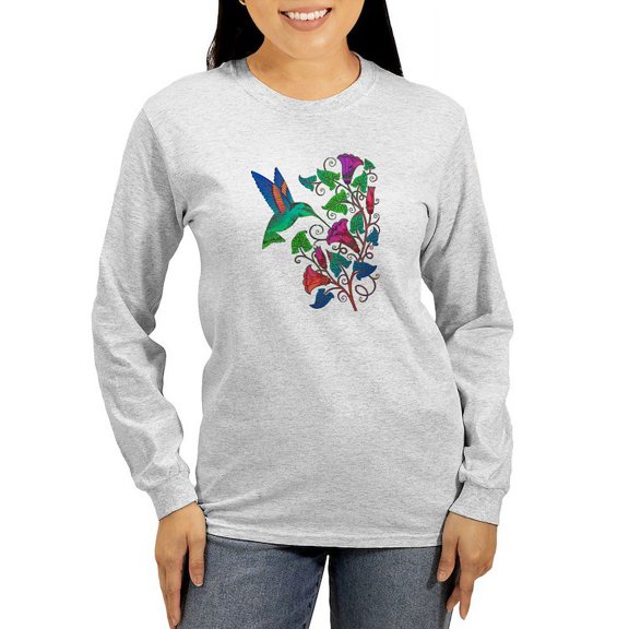 CafePress - Rainbow Hummingbird On Trumpet Vine Women's Long S - Women's Long Sleeve Graphic Casual T-Shirt