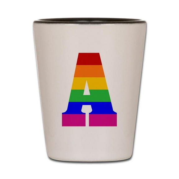 CafePress - Rainbow Letter A - White/Black Shot Glass, Unique and Funny Shot Glass
