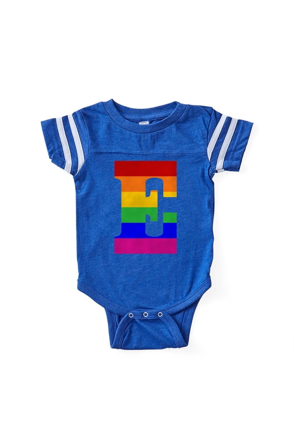 - Rainbow Letter E - Cute Infant Baby Football Bodysuit