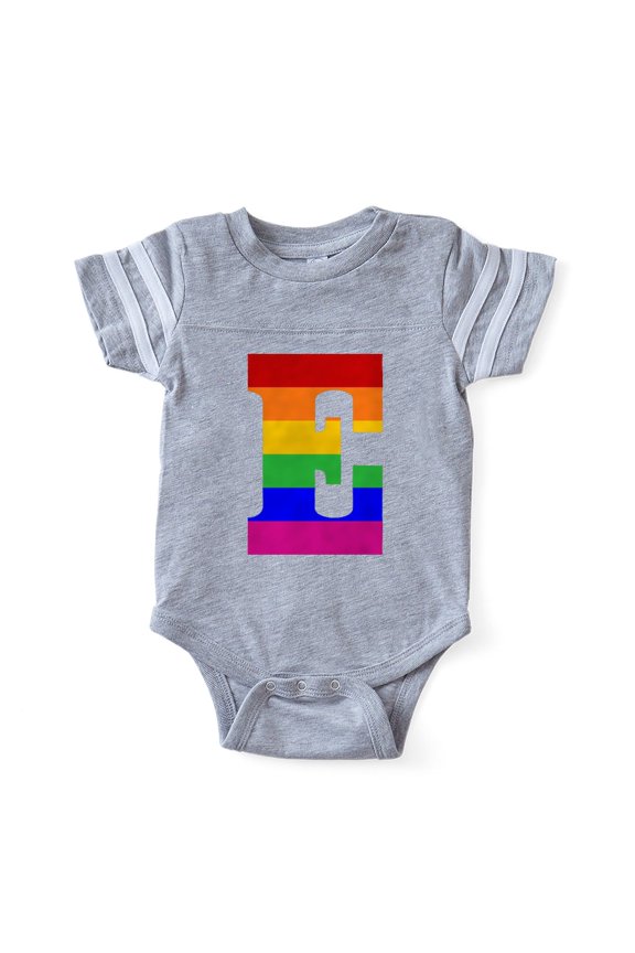 - Rainbow Letter E - Cute Infant Baby Football Bodysuit