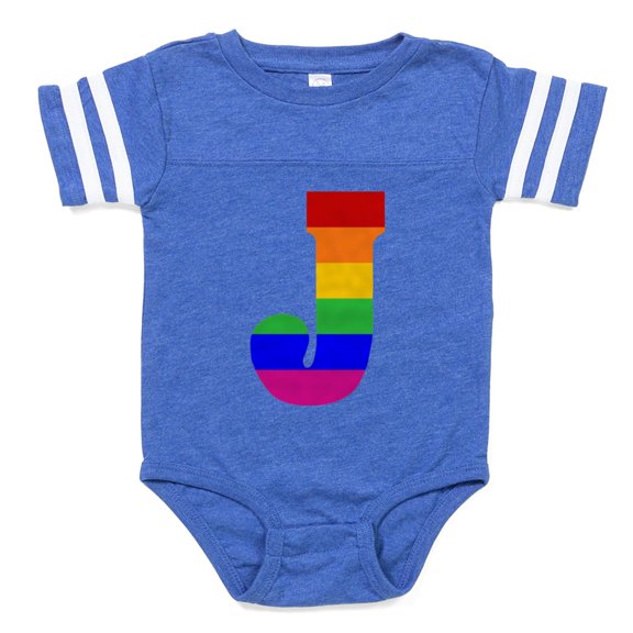 CafePress - Rainbow Letter J - Cute Infant Baby Football Bodysuit