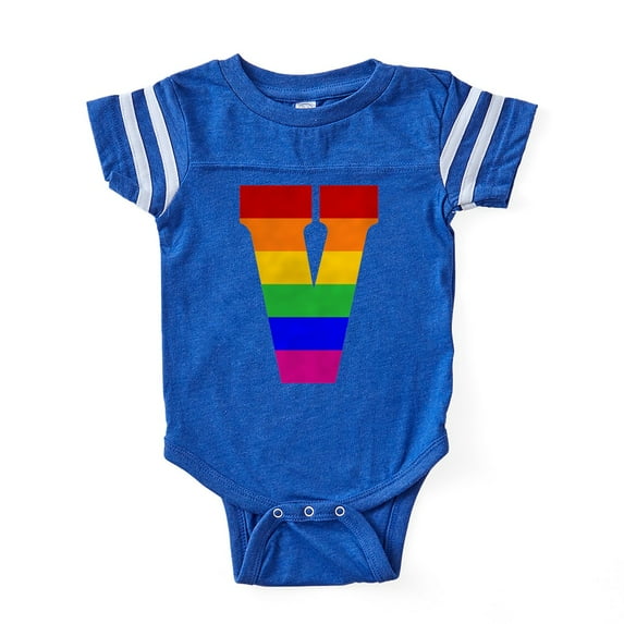 CafePress - Rainbow Letter V - Cute Infant Baby Football Bodysuit