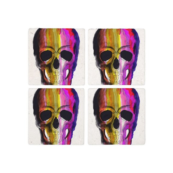 CafePress - Rainbow Painted Skull - Tile Coaster, Drink Coaster Set of 4