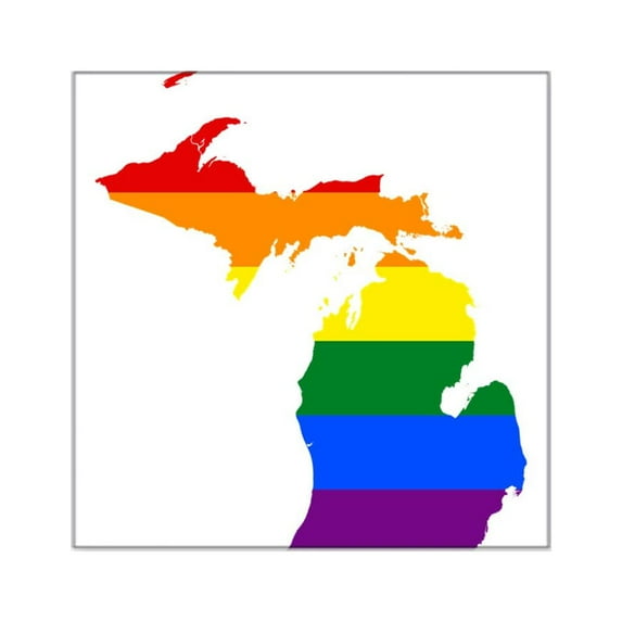 CafePress - Rainbow Pride Flag Michigan Map Square Sticker 3 - Square Sticker 3" x 3"