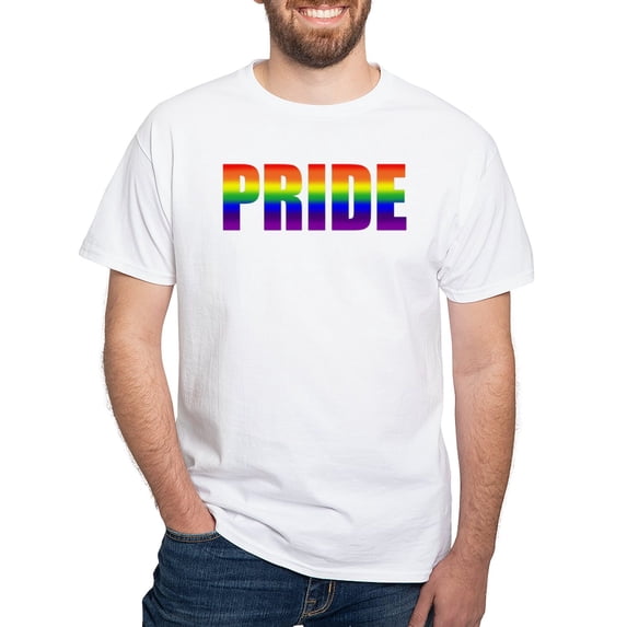 CafePress - Rainbow Pride T Shirt - Men's White Classic Cotton T-Shirts