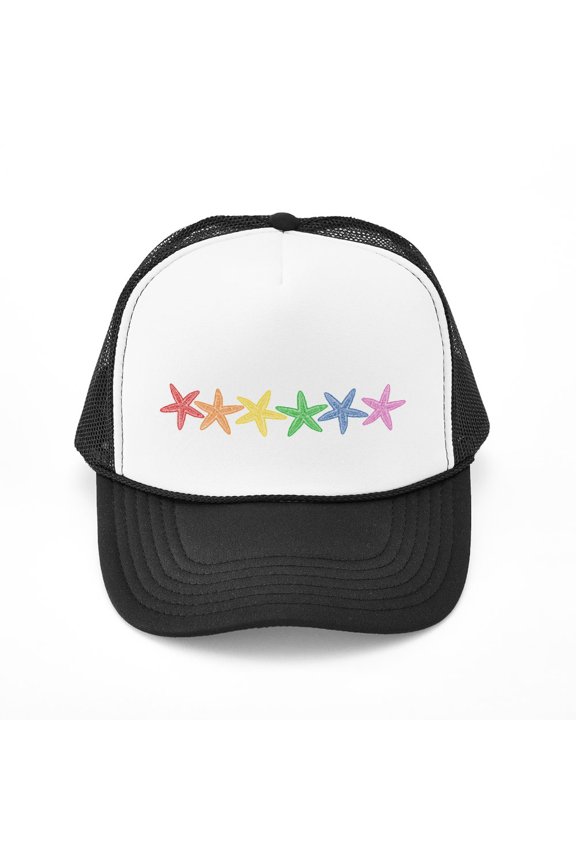 - Rainbow Starfish - Adjustable Unisex Printed Trucker Hat with Mesh Back