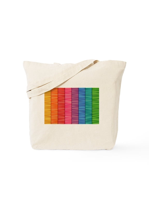 - Rainbow Striped Pattern Tote Bag - Unisex Canvas Tote Bag, Beige, 1-Piece