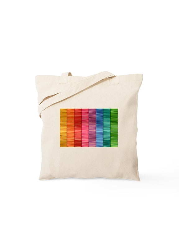 - Rainbow Striped Pattern Tote Bag - Unisex Canvas Tote Bag, Beige, 1-Piece