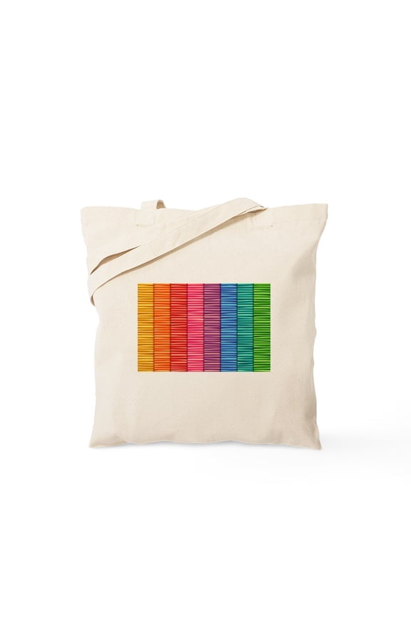- Rainbow Striped Pattern Tote Bag - Unisex Canvas Tote Bag, Beige, 1-Piece