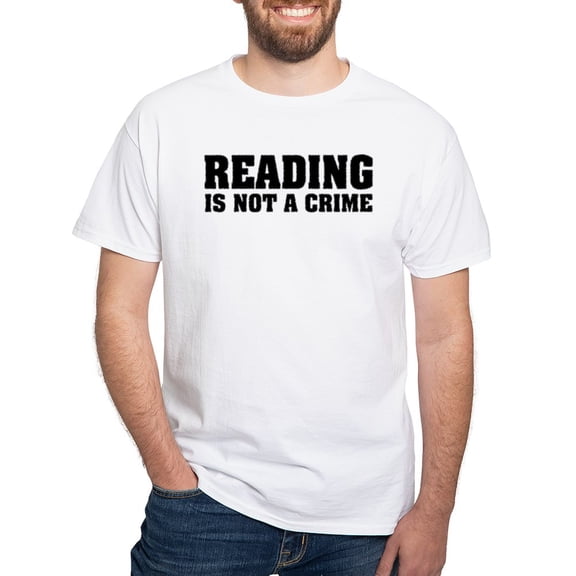 CafePress - Reading Is Not A Crime White T Shirt - Men's White Classic Cotton T-Shirts