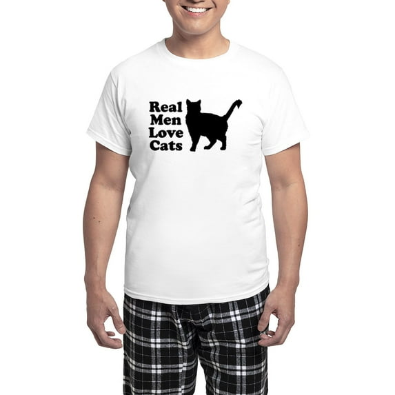 CafePress - Real Men Love Cats Men's Light Pajamas - Men's Light Loose Fit Cotton Pajama Set