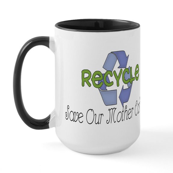 CafePress - Recycle Save Mother Earth Large Mug - 15 oz Ceramic Large White Novelty Mug