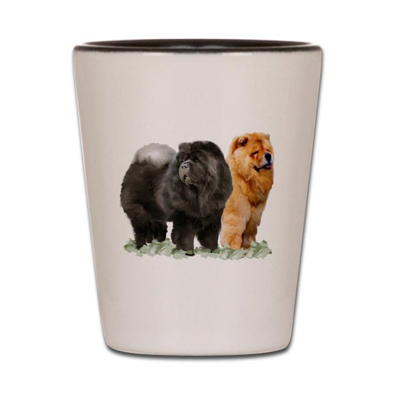CafePress - Red And Black Chows - White/Black Shot Glass, Unique and Funny Shot Glass