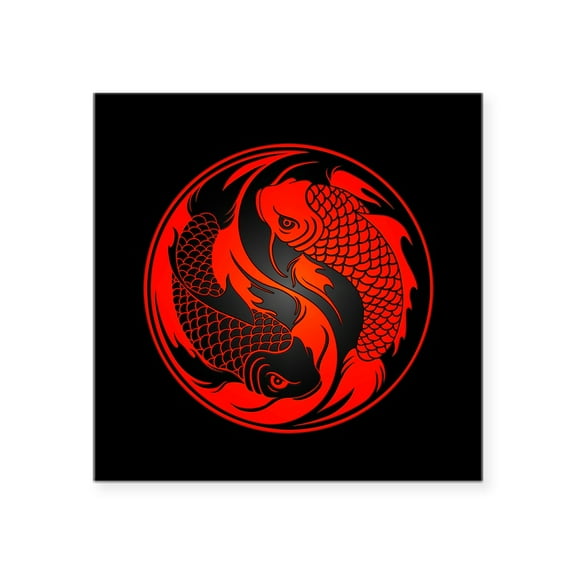 CafePress - Red And Black Yin Yang Koi Fish Sticker - Square Sticker 3" x 3"