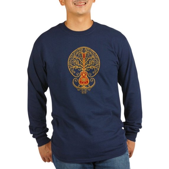 CafePress - Red And Yellow Guitar Tree Of Life Long Sleeve T-S - Long Sleeve Dark T-Shirt