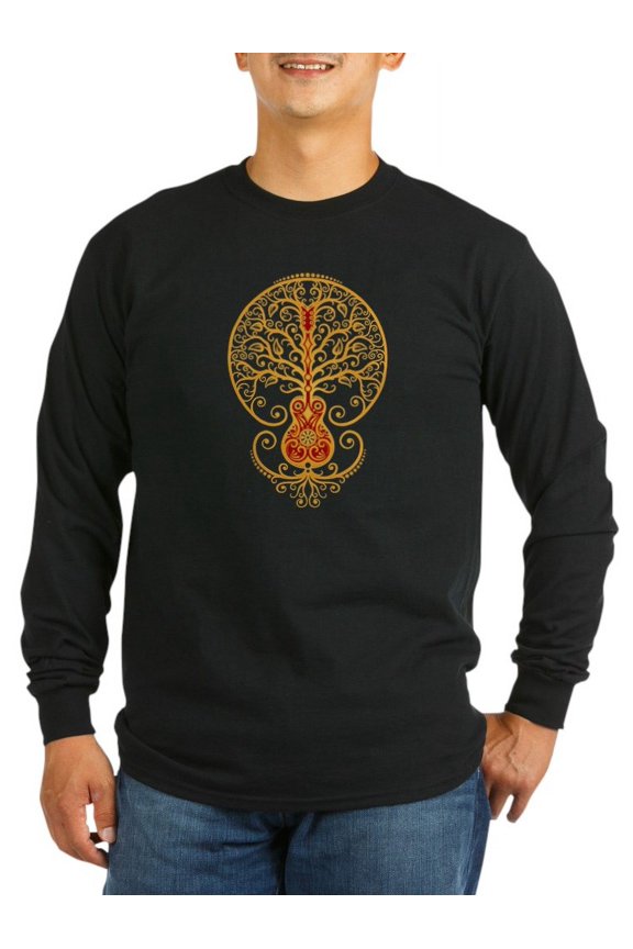 - Red And Yellow Guitar Tree Of Life Long Sleeve T-S - Long Sleeve Dark T-Shirt