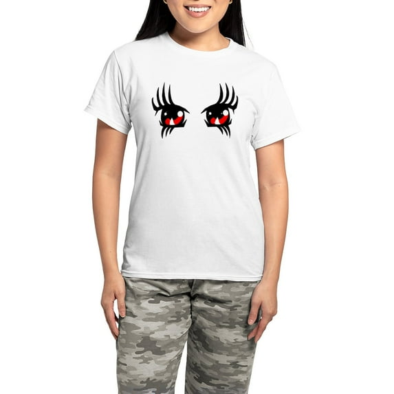 CafePress - Red Anime Eyes Pajamas - Women's Short Sleeve Print T-Shirt and Pants Light Cotton Pajama Set