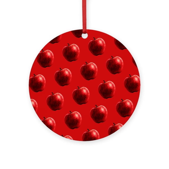 CafePress - Red Apples Pattern -  Round Wood Ornament 4"