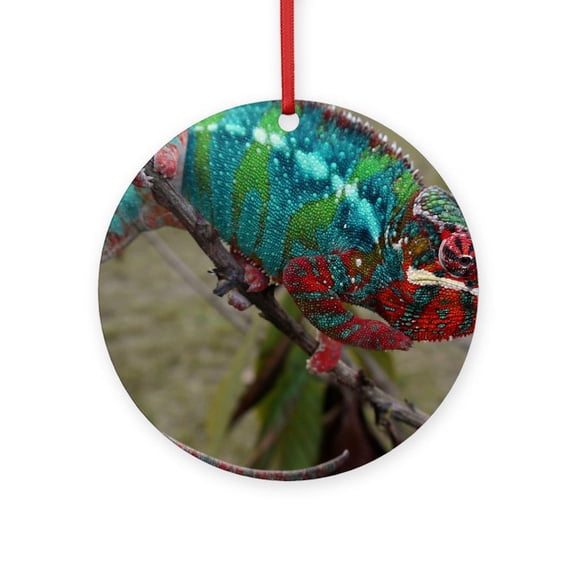 CafePress - Red Blue And Green Panther Chameleo -  Round Wood Ornament 4"