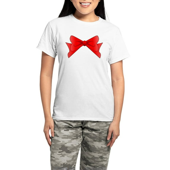 CafePress - Red Bow Pajamas - Women's Short Sleeve Print T-Shirt and Pants Light Cotton Pajama Set