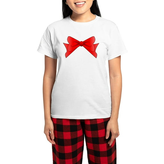 CafePress - Red Bow Pajamas - Women's Short Sleeve Print T-Shirt and Pants Light Cotton Pajama Set
