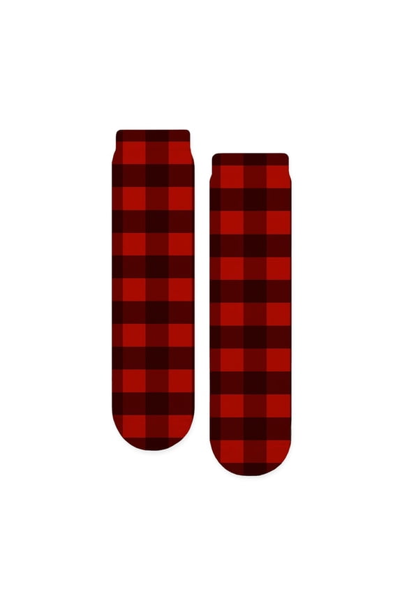 - Red Buffalo Plaid - Unisex Novelty Printed Crew Adult Socks