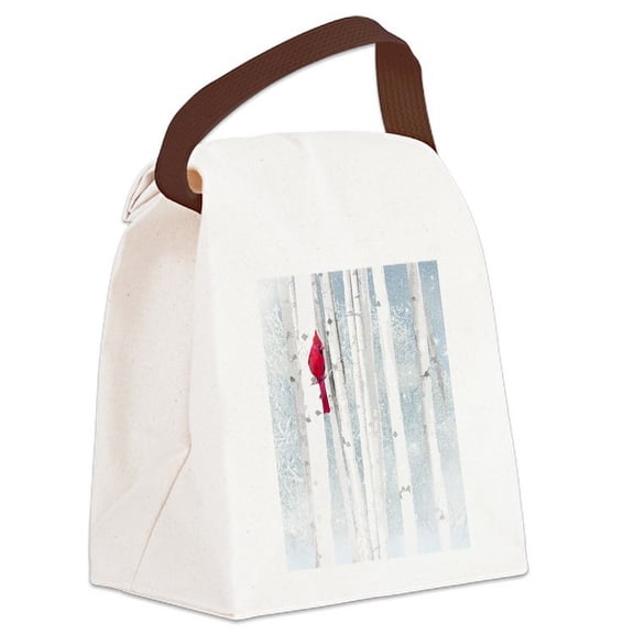 CafePress - Red Cardinal Bird Snow Birch Trees Canvas Lunch Ba - Canvas Lunch Bag with Strap Handle