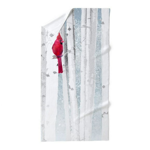 CafePress - Red Cardinal Bird Snow Birch Trees - Large Beach Towel, Soft 30"x60" Towel with Unique Design