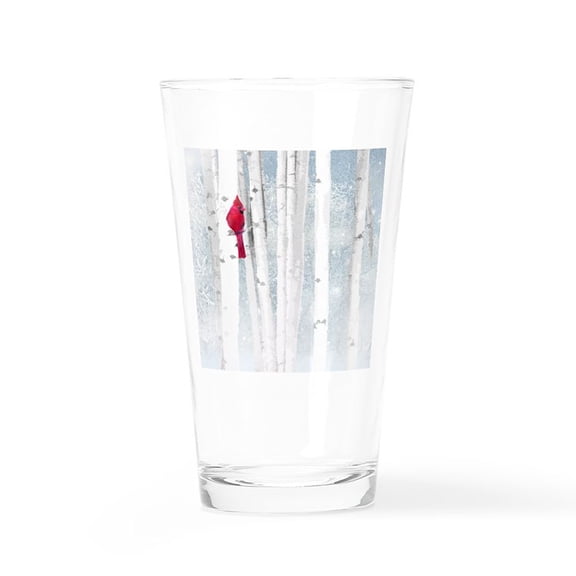 CafePress - Red Cardinal Bird Snow Birch Trees - Pint Glass, Drinking Glass, 16 oz. CafePress