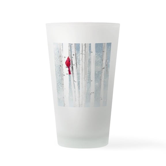CafePress - Red Cardinal Bird Snow Birch Trees - Pint Glass, Drinking Glass, 16 oz. CafePress