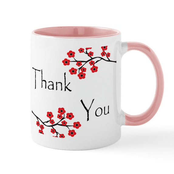 CafePress - Red Cherry Blossoms Thank You Mug - 11 oz Ceramic Mug - Novelty Coffee Tea Cup