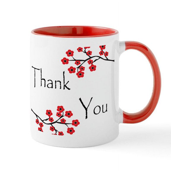 CafePress - Red Cherry Blossoms Thank You Mug - 11 oz Ceramic Mug - Novelty Coffee Tea Cup
