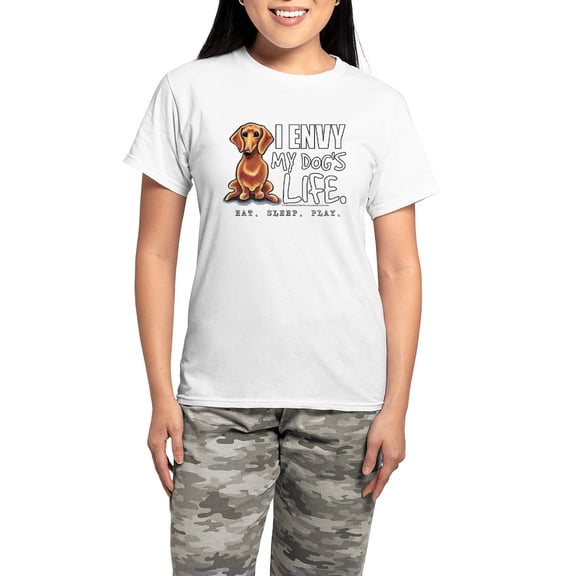 CafePress - Red Dachshund Envy Women's Light Pajamas - Women's Short Sleeve Print T-Shirt and Pants Light Cotton Pajama Set
