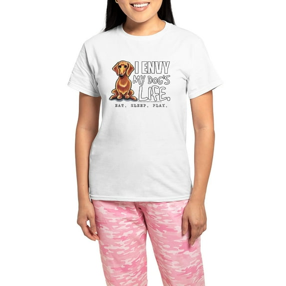 CafePress - Red Dachshund Envy Women's Light Pajamas - Women's Short Sleeve Print T-Shirt and Pants Light Cotton Pajama Set