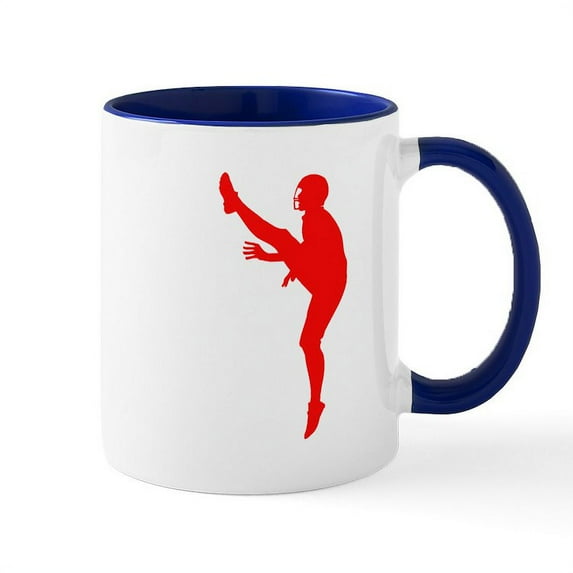 CafePress - Red Football Punter Silhouette Mugs - 11 oz Ceramic Mug - Novelty Coffee Tea Cup