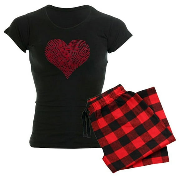 CafePress - Red Heart With Fingerprint P - Women's Dark Pajamas
