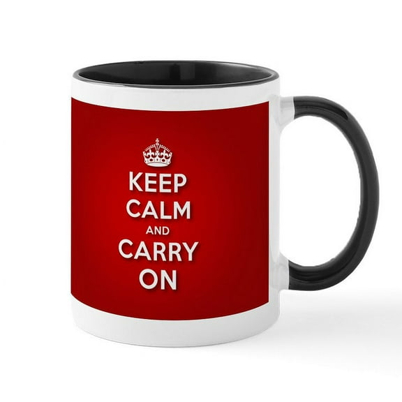 CafePress - Red Keep Calm And Carry On Mug - 11 oz Ceramic Mug - Novelty Coffee Tea Cup