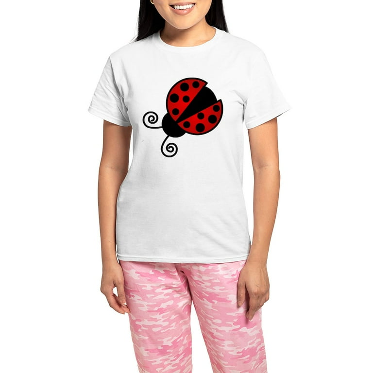 CafePress Red Ladybug 1 Pajamas Women s Short Sleeve Print T Shirt and Pants Light Cotton Pajama Set