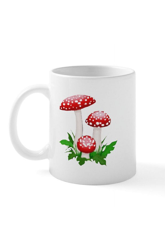 - Red Mushrooms Mug - 11 oz Ceramic Mug - Novelty Coffee Tea Cup