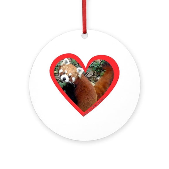 CafePress - Red Panda Heart - Round Wood Ornament 4"