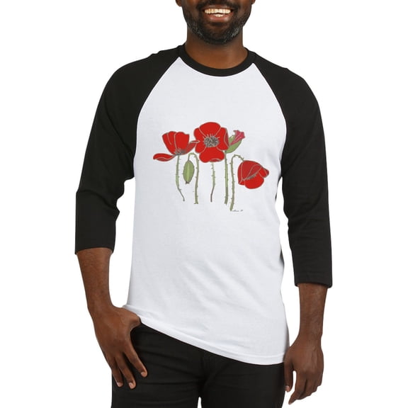 CafePress - Red Poppies Art Baseball Jersey - Cotton Baseball Jersey, 3/4 Raglan Sleeve Shirt