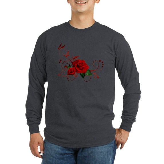 CafePress - Red Roses Long Sleeve Dark T Shirt - Long Sleeve Dark T-Shirt