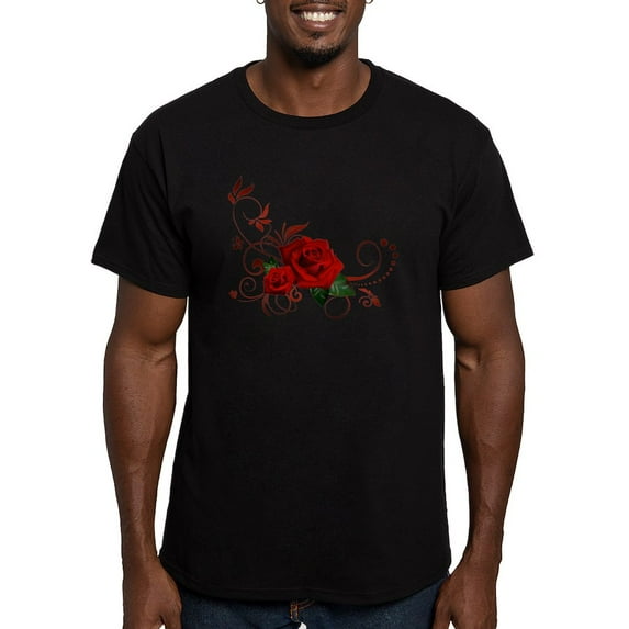 CafePress - Red Roses Men's Fitted T Shirt (Dark) - Men's Fitted T-Shirt