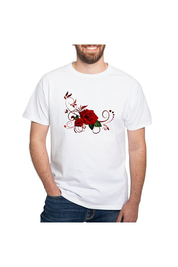 - Red Roses White T Shirt - Men's White Classic Cotton T-Shirts