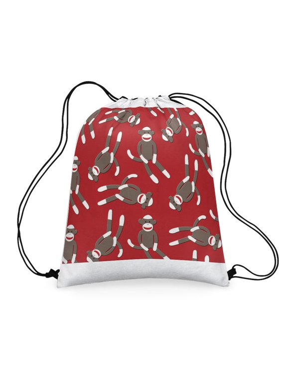 - Red Sock Monkey Print - Colorful 16"x20" Drawstring Bag